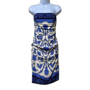 NICOLE MILLER COLLECTIONS 100% Silk Strapless Dress, Blue/Blk/Wht, Sz 4